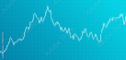 Chart with forex or stock candles graphic. Set of various indicators for forex trade. Candlestick data visualization background. Vector illustration.