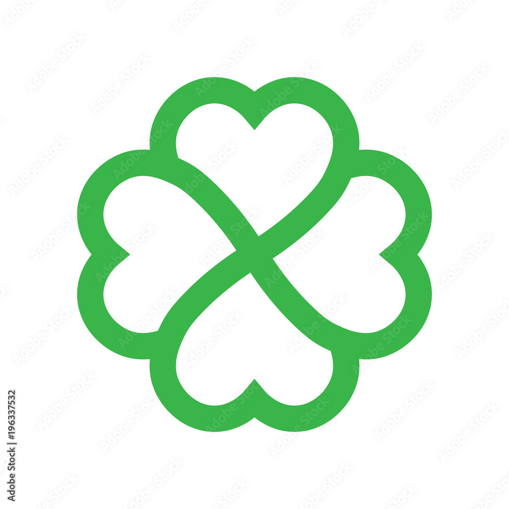Shamrock silhouette - green outline four leaf clover icon. Good luck theme design element. Simple geometrical shape vector illustration.
