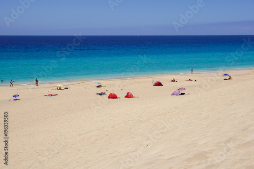 Sand dune and coastal promenade along a beach in Morro Jable town  Fuerteventura  Canary Islands  Spain