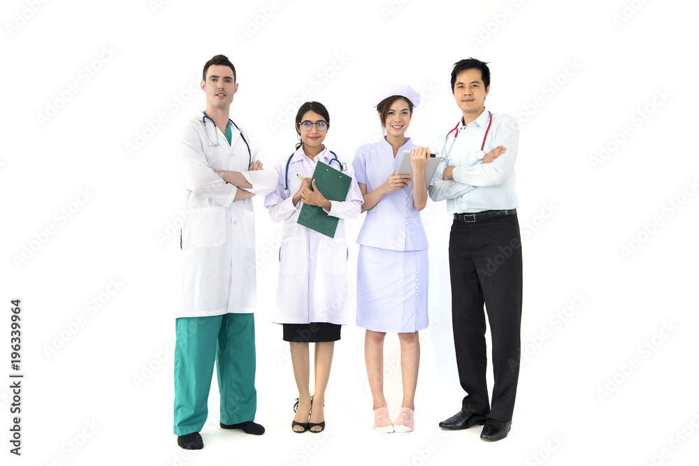 Medical doctors group. Isolated on white background on white background business concept and copy space for texture Medical doctors group. Isolated on white background on white background business concept and copy space for texture