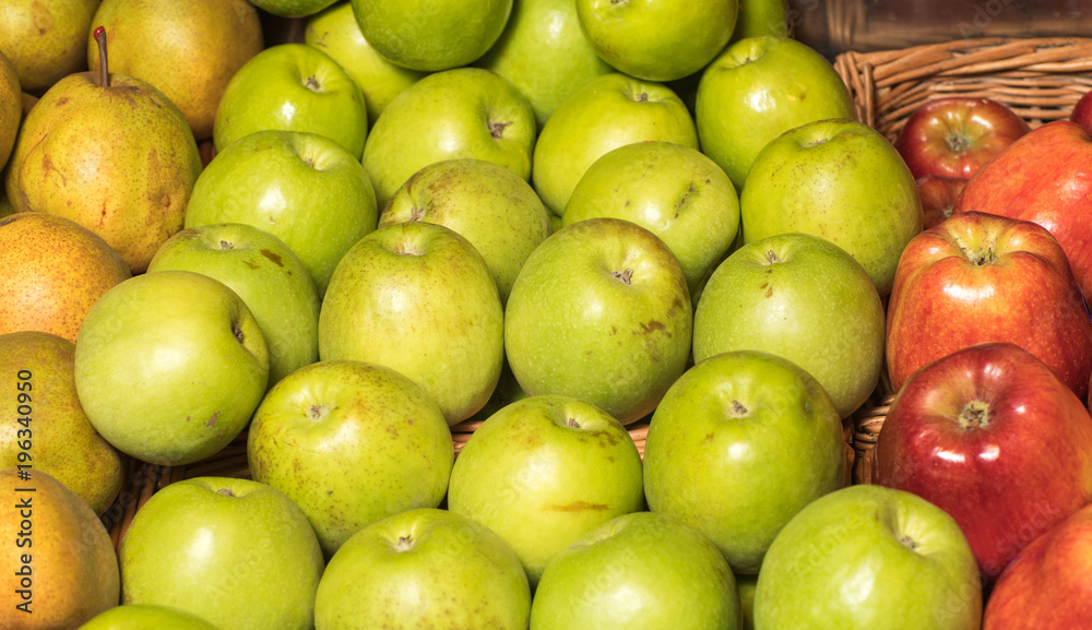 Bunch of green apples in supermarket Bunch of green apples in supermarket
