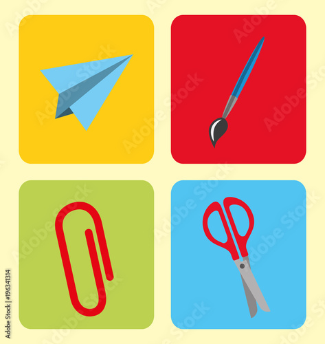 Wallpaper Mural back to school collection scissors clip brush paper plane vector illustration Torontodigital.ca