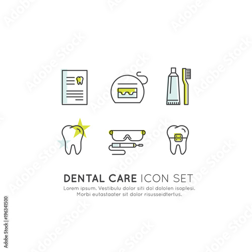 Isolated Vector Style Illustration Logo Badge or Dental Care and Disease, Treatment Concept