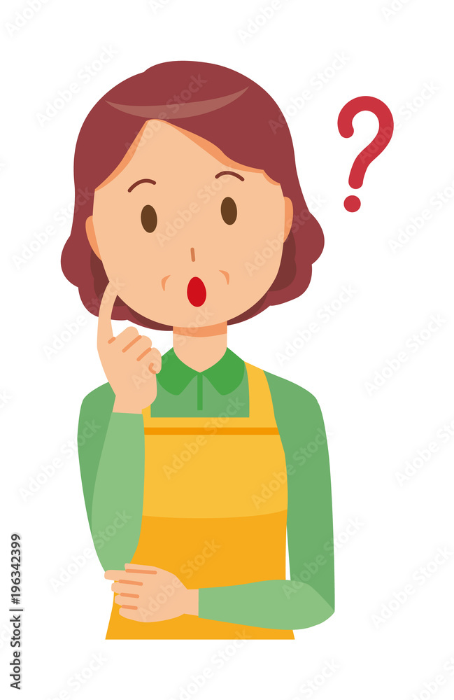 A middle-aged housewife wearing an apron is thinking A middle-aged housewife wearing an apron is thinking