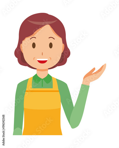 A middle-aged housewife wearing an apron is informed