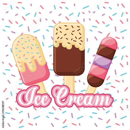 ice cream lolly bar on wooden sticks with chips vector illustration