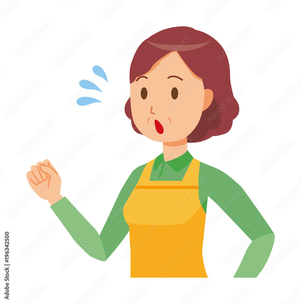A middle-aged housewife wearing an apron is running A middle-aged housewife wearing an apron is running