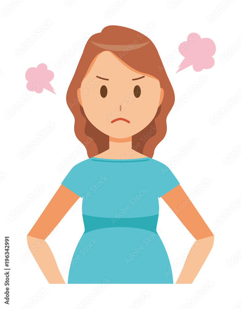 A pregnant woman wearing green clothes is angry A pregnant woman wearing green clothes is angry