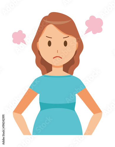 A pregnant woman wearing green clothes is angry