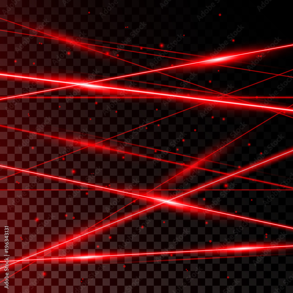 Background from Red Laser Beams on transparent black background