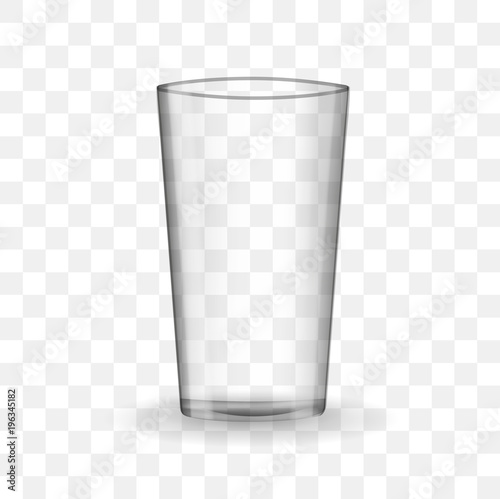 Empty drinking glass cup. Transparent glass on checkerboard background.
