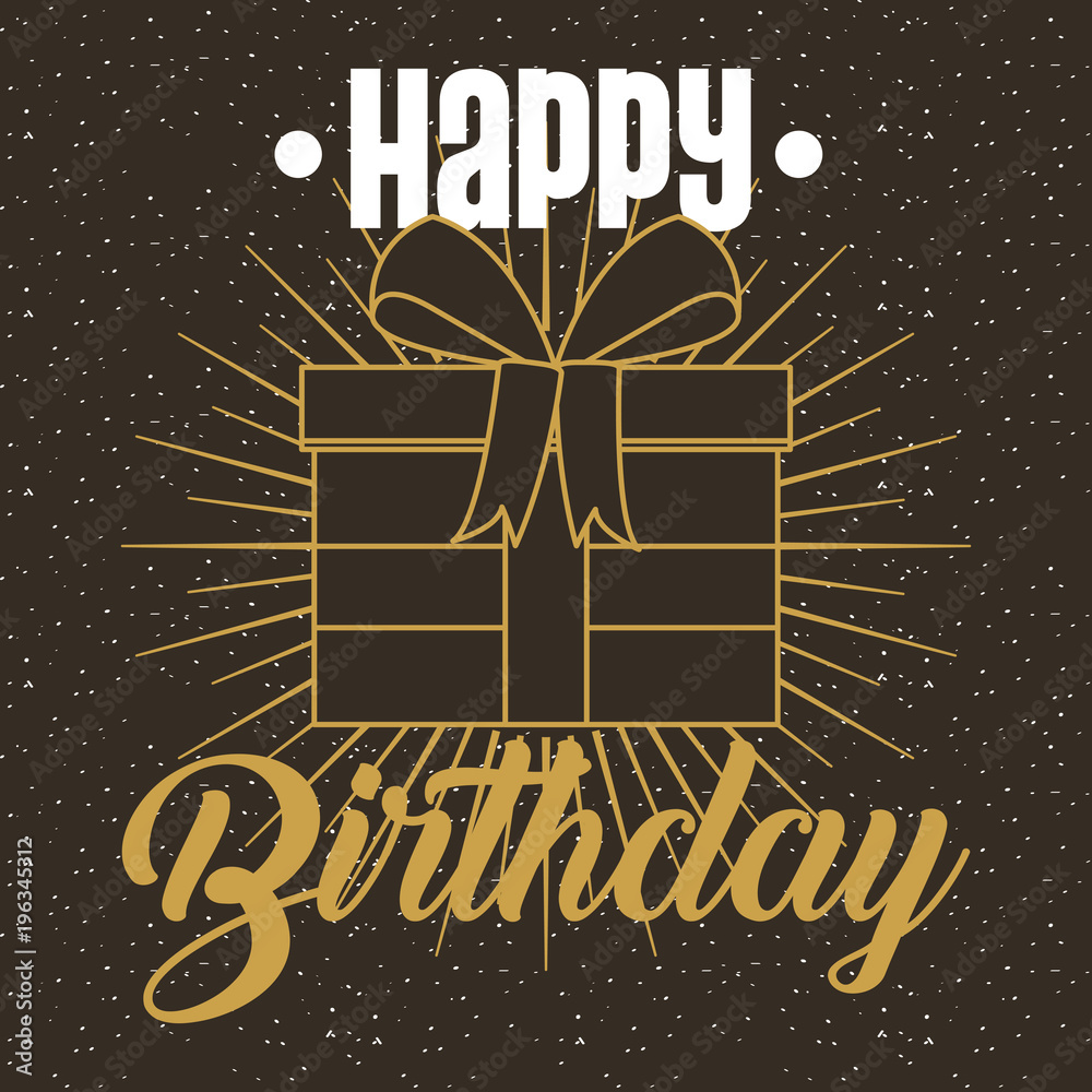happy birthday invitation card gold gift box dark background vector ...