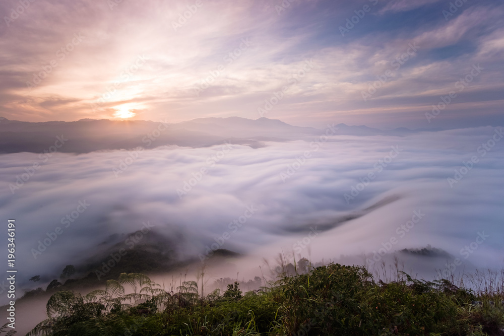 Fototapeta premium morning time view at Gunung Silipat summit 607 msl, Betong, thailand