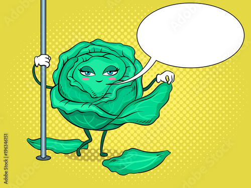 Cabbage pole dancer pop art vector illustration