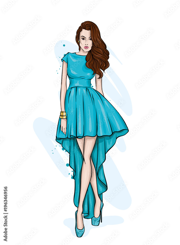 A tall, slender girl in a beautiful evening dress. Fashion & Style. Vector illustration. Eps 10.
A tall, slender girl in a beautiful evening dress. Fashion & Style. Vector illustration. Eps 10.