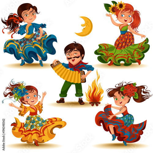 Young woman dancing salsa on summer festivals celebrated in Brazil Festa Junina, girl in straw hat traditional fiesta dance, holiday party dancer, festive people carnaval concept vector illustration