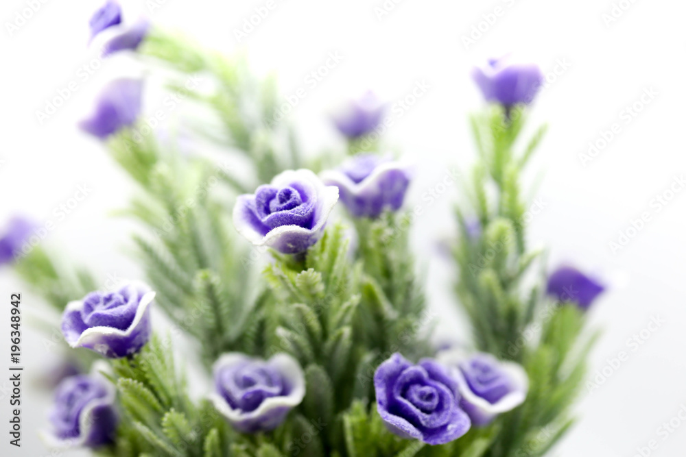 Fototapeta premium Purple Rose ,Artificial violet Flower Isolated on White background.