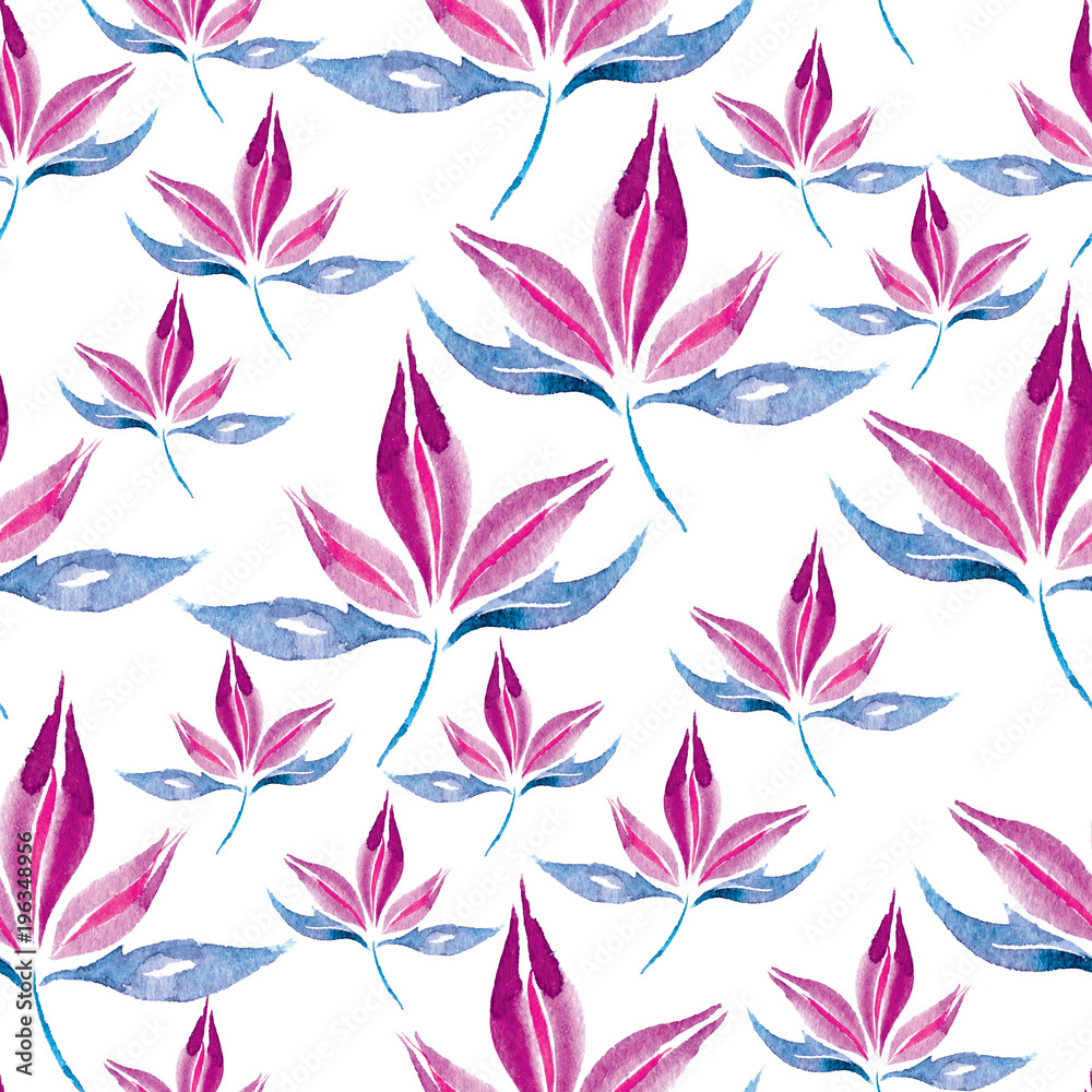 Fototapeta premium Seamless pattern of abstract watercolor leaves