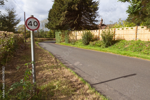 40 MPH speed limit sign on a countryside road in England, UK
