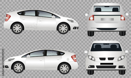 White car brand BMV. Car branding layout. Side  front  rear  top view. All elements in groups on separate layers. Car vector pattern on white background