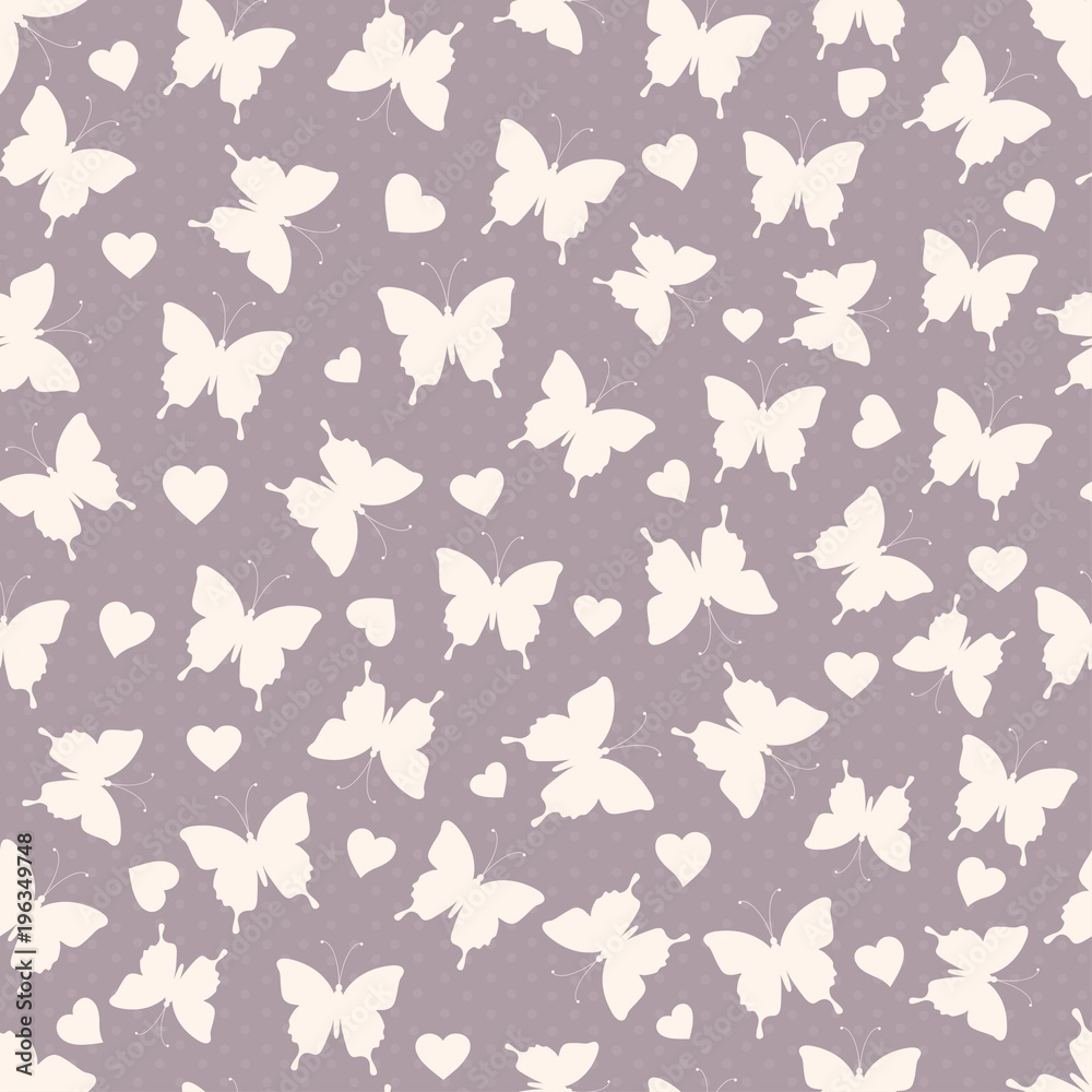 Seamless abstract pattern with butterflies and nearts Seamless abstract pattern with butterflies and nearts