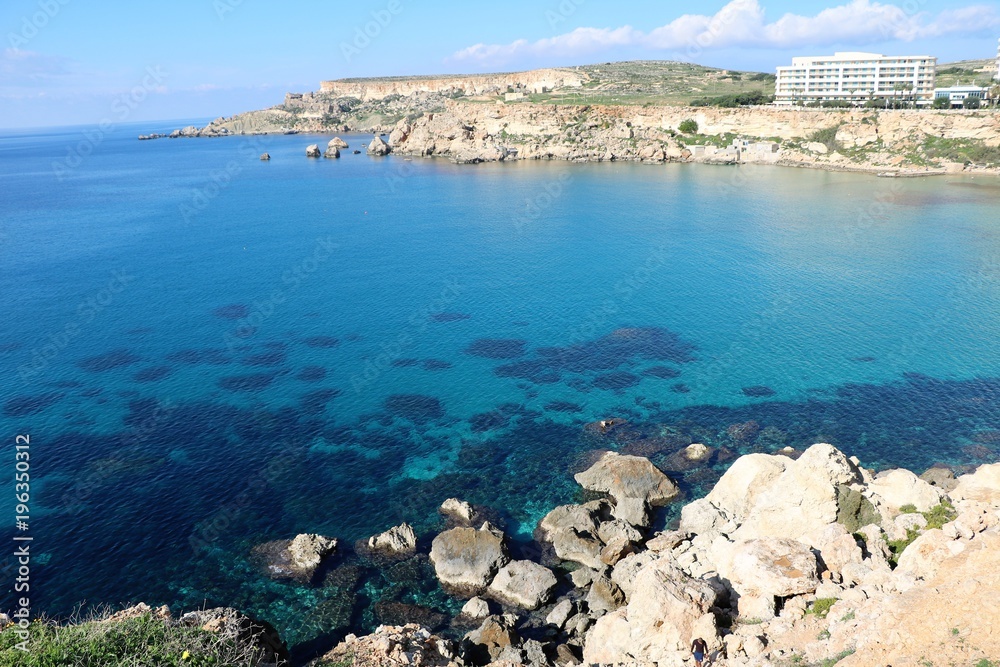 Landscape of Golden Bay in Malta