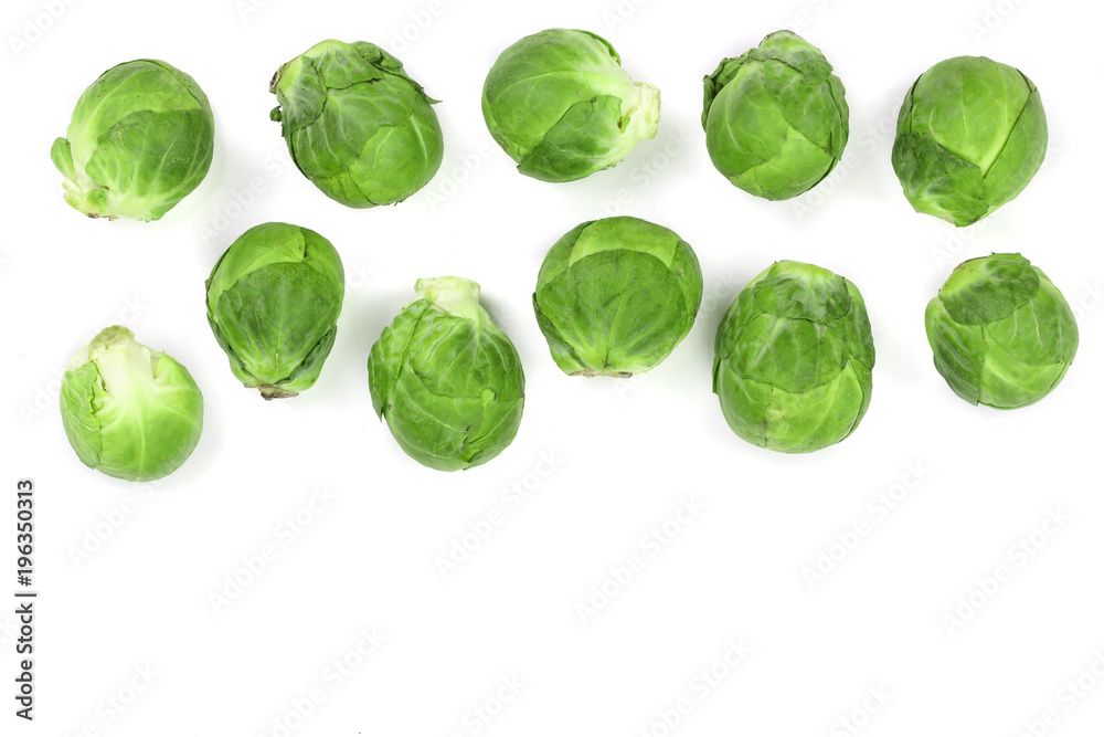 Fototapeta premium Brussels sprouts isolated on white background with copy space for your text. Top view. Flat lay