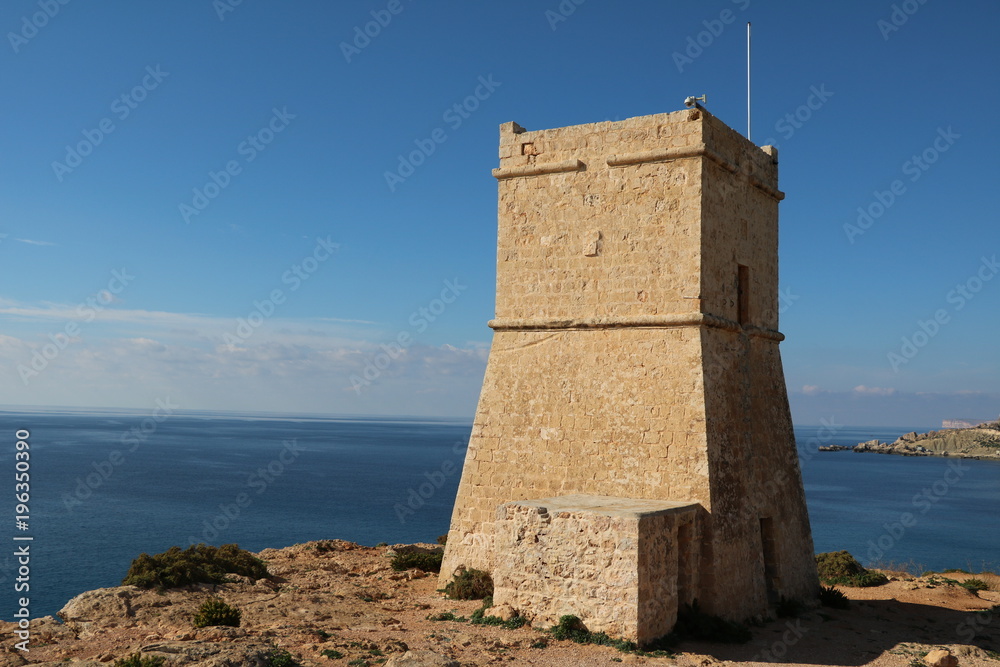 Ghajn Tuffieha Tower at Ghajn Tuffieha Bay in Malta