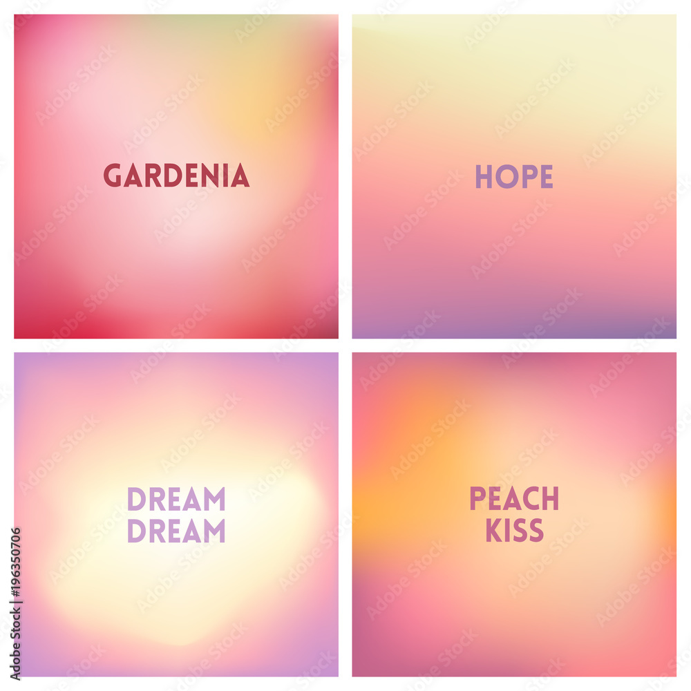 Abstract vector light pink blurred background set. 4 colors set.