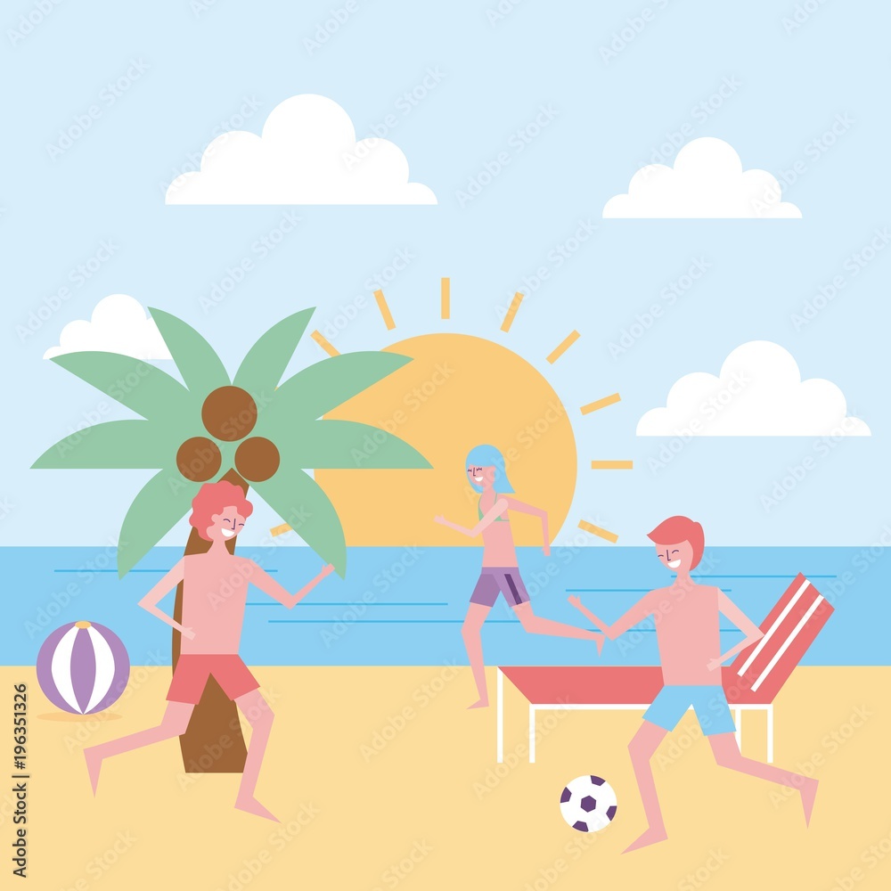 people funny playing in the beach vector illustration