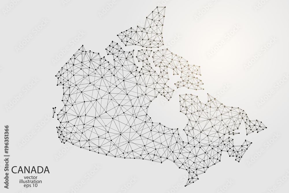 A map of Canada consisting of 3D triangles, lines, points, and connections. Vector illustration of the EPS 10.