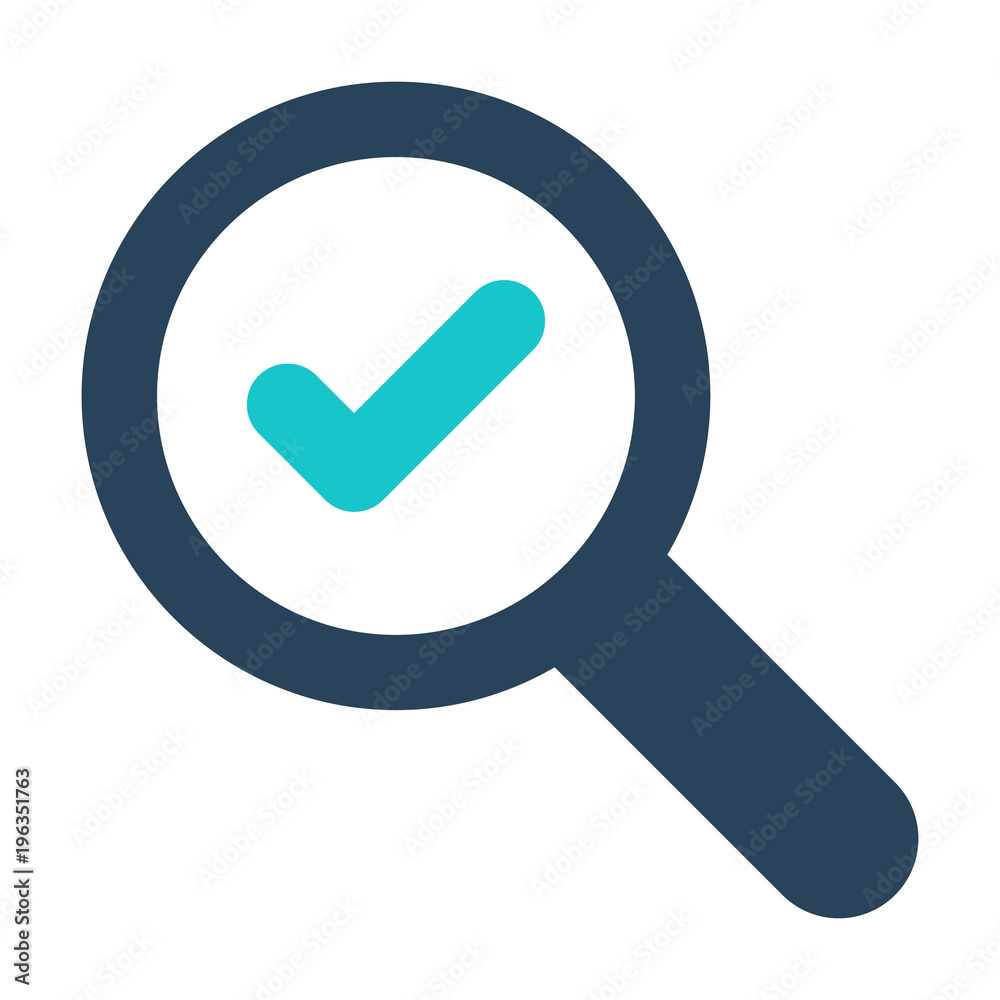 Magnifying glass icon with check sign. Magnifying glass icon and approved, confirm, done, tick, completed symbol Magnifying glass icon with check sign. Magnifying glass icon and approved, confirm, done, tick, completed symbol