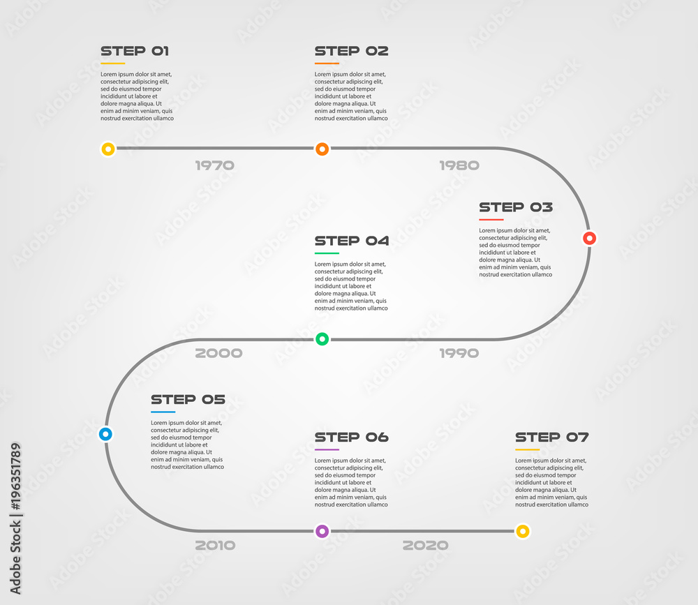 Snake timeline steps infographics - can illustrate a strategy, workflow or team work, vector flat color, business template for presentation. Can be used for diagram, banner, web design