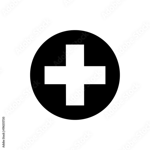 Isolated medical cross icon on white background. Flat black medical cross icon for use in variety of projects. Monochrome vector medical cross icon for web sites and apps.