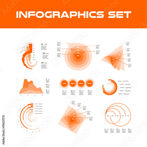 Orange Infographic Elements Collection - Business Vector Illustration in flat design style for presentation, booklet, website etc. Big set of Infographics.