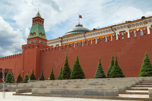 View of the Kremlin wall and Senatskaya Tower from the Manezhnaya Square. Moscow, Russia, June 10, 2017. photo