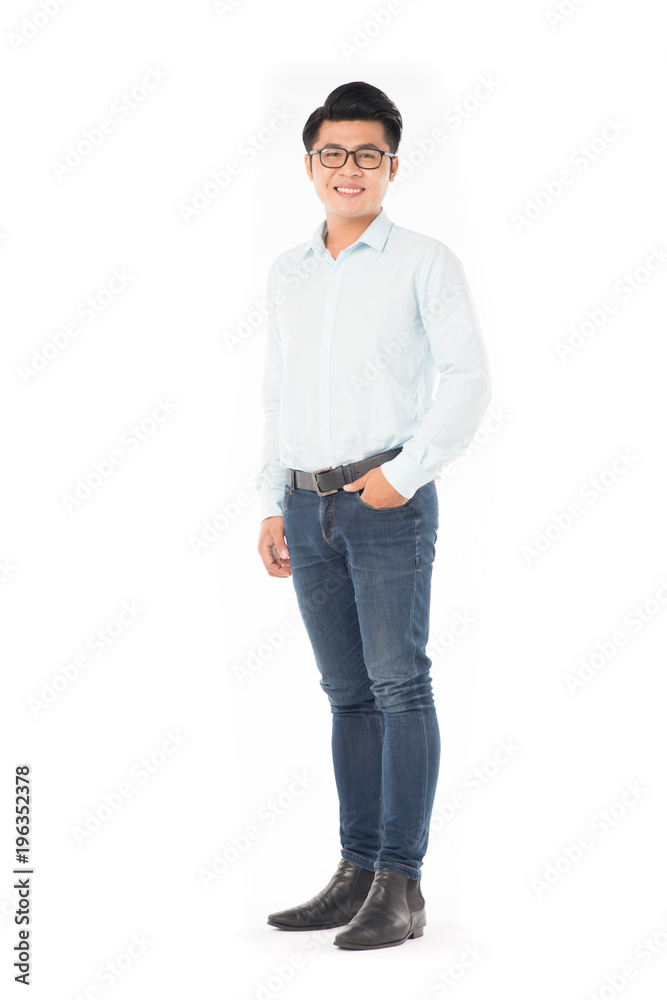 Portrait of young Asian businessman wearing eyeglasses on white background Portrait of young Asian businessman wearing eyeglasses on white background