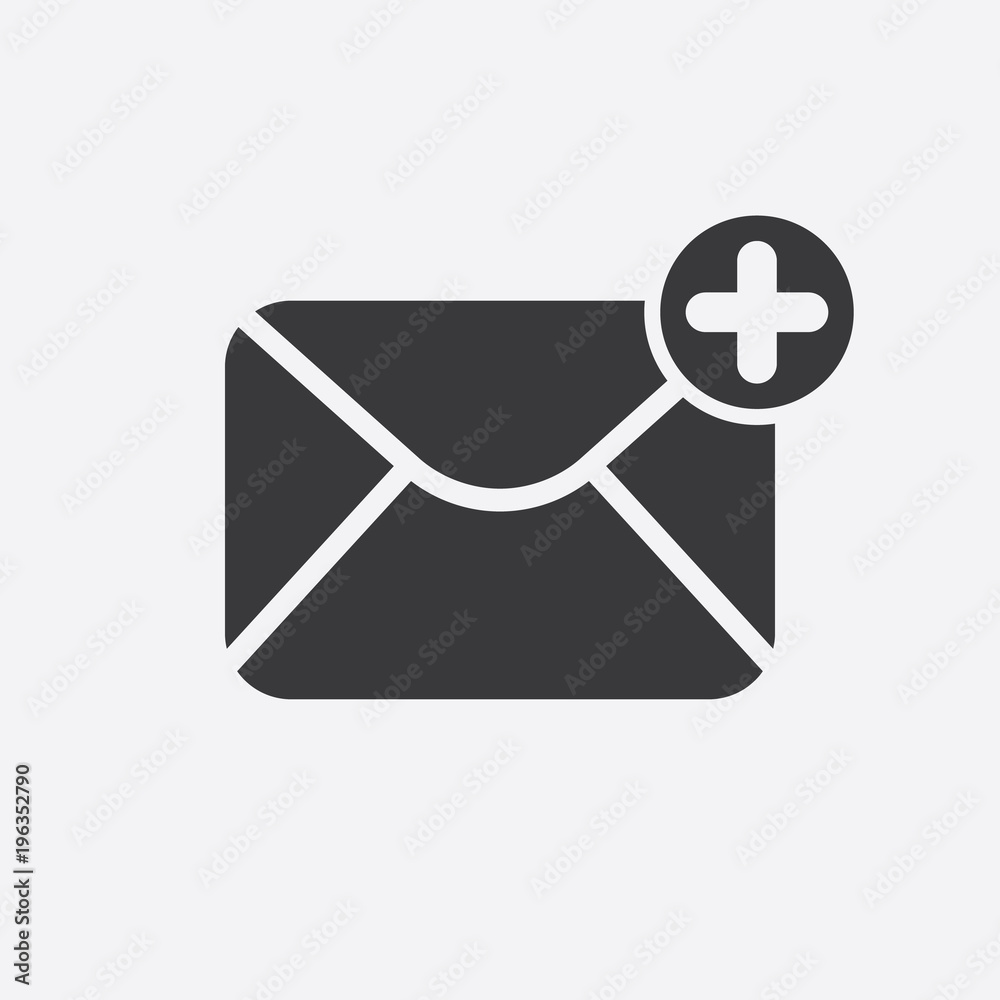 Mail icon with add sign. Mail icon and new, plus, positive symbol Mail icon with add sign. Mail icon and new, plus, positive symbol