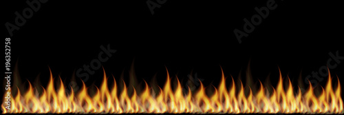 Vector illustration of realistic colorful image line bonfire flame on black background.