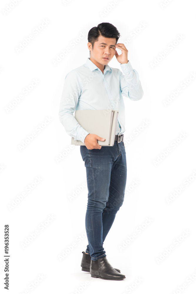 Naklejka premium Portrait of adult Asian student holding books