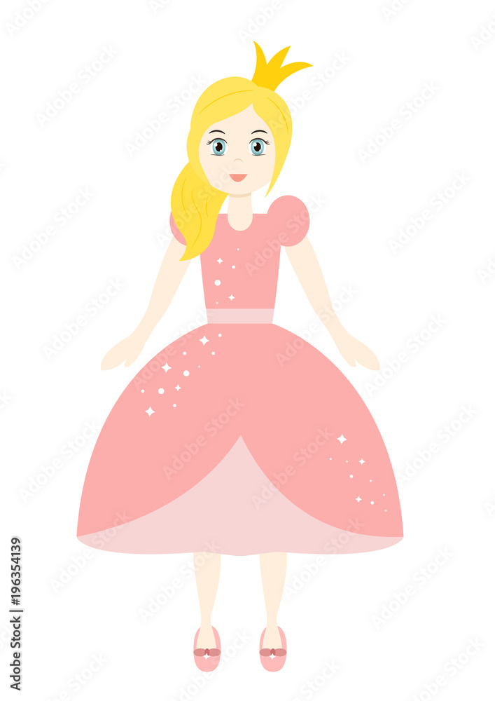 Beautiful princess in pink dress. Flat style. Vector illustration