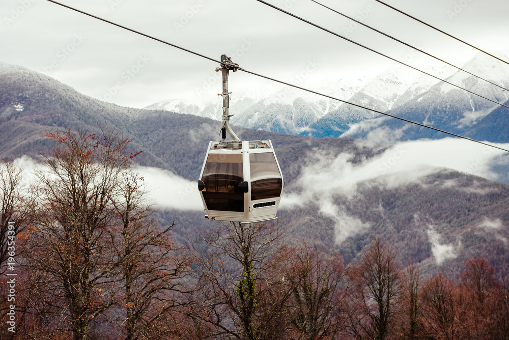 Ski resort. Mountain ski slope on a sunny day.