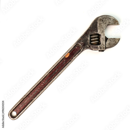 Old vintage ussr adjustable wrench isolated on white background © Serhii