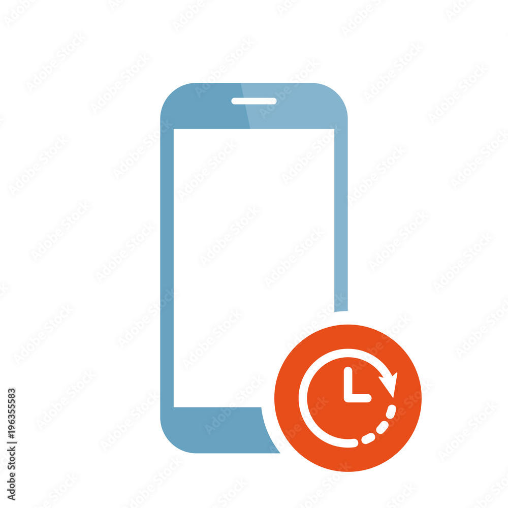 Mobile phone icon with clock sign. Mobile phone icon and countdown, deadline, schedule, planning symbol Mobile phone icon with clock sign. Mobile phone icon and countdown, deadline, schedule, planning symbol