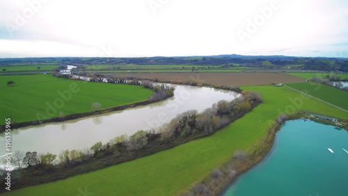 Aerial Panoramic view of the river Tevere in Italy, near Rome.