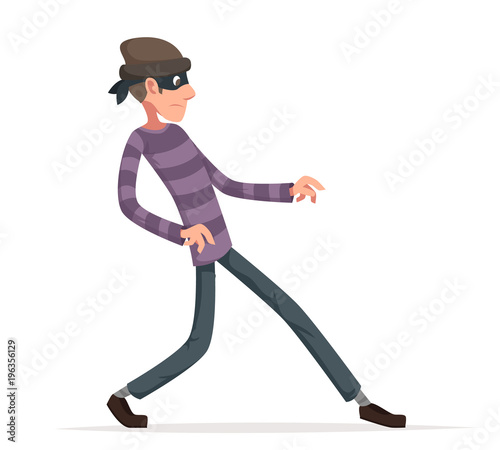 Thief sneak walk cartoon criminal character vector illustration