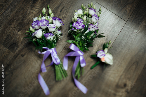 Wedding bouquet with roses and other flowers photo