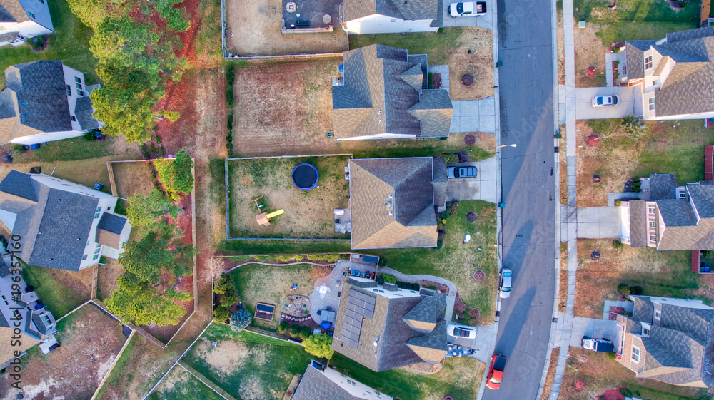 Looking down on houses in Durham North Carolina