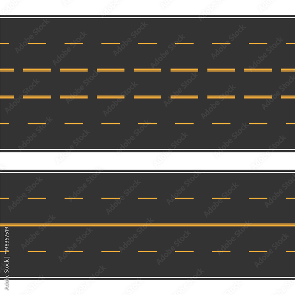 Asphalt seamless road with white and yellow stripes. Vector Asphalt seamless road with white and yellow stripes. Vector