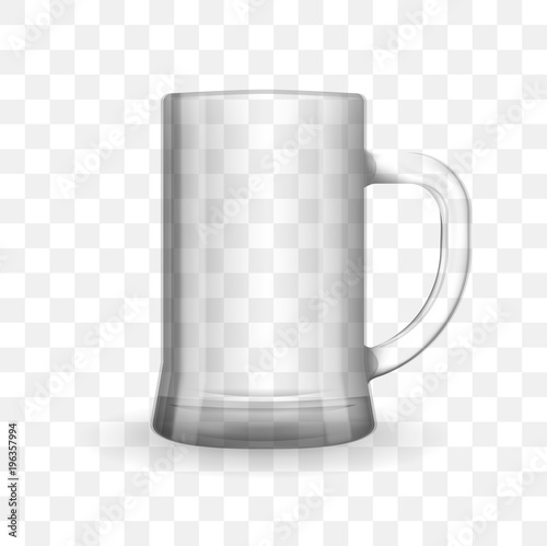 Beer glass. Empty transparent glass. Photo-realistic image isolated on checkerboard background